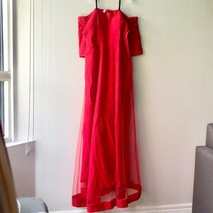 Vibrant Off-The-Shoulder Red Floor Length Dress